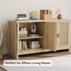 Buffet de rangement de 155 cm, meuble bar à café en rotin, console d'entrée, meuble TV multifonctionnel, meuble de sol pour cuisine