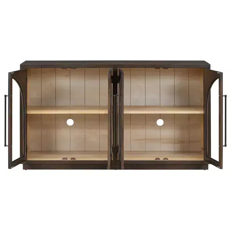 MAYEERTY Madia Credenza a 4 Ante con Ante in Vetro Ripiani Regolabili per Soggiorno Cucina Espresso