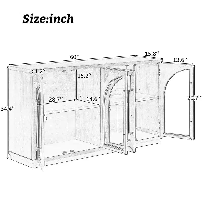 MAYEERTY Madia Credenza a 4 Ante con Ante in Vetro Ripiani Regolabili per Soggiorno Cucina Espresso