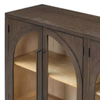 MAYEERTY Madia Credenza a 4 Ante con Ante in Vetro Ripiani Regolabili per Soggiorno Cucina Espresso