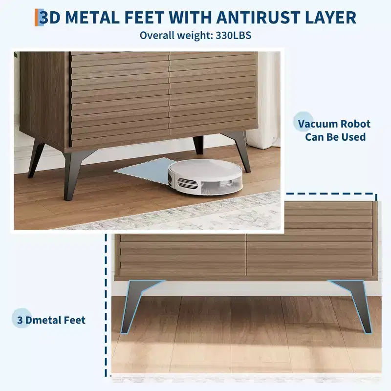 Credenza contenitore scanalata con gambe in metallo, madia moderna di metà secolo, credenza a buffet con contenitore