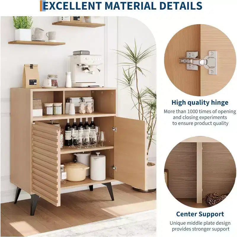 Credenza contenitore scanalata con gambe in metallo, madia moderna di metà secolo, credenza a buffet con contenitore