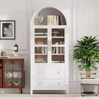 Okak 71 Wood Arched Kitchen Pantry Cabinet with 2 Drawers, Kitchen Storage Cabinets with Glass Door, Tall Cupboard for Kitchen/Dining Room
