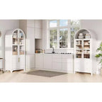 Okak 71 Mobile Dispensa da Cucina Ad Arco in Legno con 2 Cassetti, Mobili Contenitori da Cucina con Anta in Vetro, Armadio Alto per Cucina/Sala da Pranzo