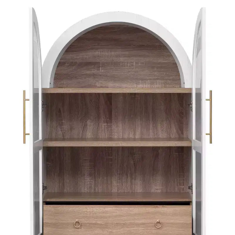Okak 71 Mobile Dispensa da Cucina Ad Arco in Legno con 2 Cassetti, Mobili Contenitori da Cucina con Anta in Vetro, Armadio Alto per Cucina/Sala da Pranzo