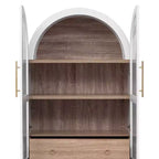 Okak 71 Mobile Dispensa da Cucina Ad Arco in Legno con 2 Cassetti, Mobili Contenitori da Cucina con Anta in Vetro, Armadio Alto per Cucina/Sala da Pranzo