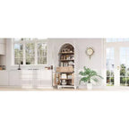 Okak 71 Mobile Dispensa da Cucina Ad Arco in Legno con 2 Cassetti, Mobili Contenitori da Cucina con Anta in Vetro, Armadio Alto per Cucina/Sala da Pranzo