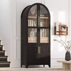 Okak 71 Mobile Dispensa da Cucina Ad Arco in Legno con 2 Cassetti, Mobili Contenitori da Cucina con Anta in Vetro, Armadio Alto per Cucina/Sala da Pranzo