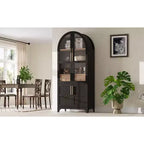 Okak 71 Mobile Dispensa da Cucina Ad Arco in Legno con 2 Cassetti, Mobili Contenitori da Cucina con Anta in Vetro, Armadio Alto per Cucina/Sala da Pranzo
