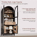 Okak 71 Mobile Dispensa da Cucina Ad Arco in Legno con 2 Cassetti, Mobili Contenitori da Cucina con Anta in Vetro, Armadio Alto per Cucina/Sala da Pranzo