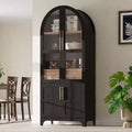 Okak 71 Mobile Dispensa da Cucina Ad Arco in Legno con 2 Cassetti, Mobili Contenitori da Cucina con Anta in Vetro, Armadio Alto per Cucina/Sala da Pranzo