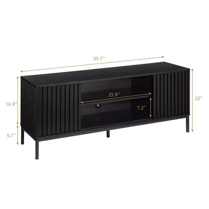 Mobile porta TV Mid Century Modern per TV fino a 65 pollici, mobile TV centro di intrattenimento con ante scorrevoli e vani portaoggetti per soggiorno camera da letto, nero
