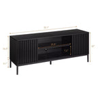 Mobile porta TV Mid Century Modern per TV fino a 65 pollici, mobile TV centro di intrattenimento con ante scorrevoli e vani portaoggetti per soggiorno camera da letto, nero