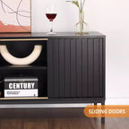 Mobile porta TV Mid Century Modern per TV fino a 65 pollici, mobile TV centro di intrattenimento con ante scorrevoli e vani portaoggetti per soggiorno camera da letto, nero