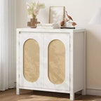 TROPOW Madia Buffet Mid-Century - Mobile Contenitore Retrò da 30" con Ante in Rattan e Ripiani Regolabili, Consolle d'Accento Boho Chic per Soggiorno