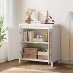 TROPOW Madia Buffet Mid-Century - Mobile Contenitore Retrò da 30" con Ante in Rattan e Ripiani Regolabili, Consolle d'Accento Boho Chic per Soggiorno