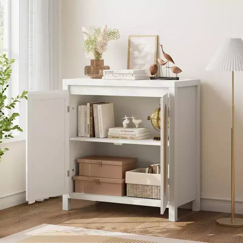 TROPOW Madia Buffet Mid-Century - Mobile Contenitore Retrò da 30" con Ante in Rattan e Ripiani Regolabili, Consolle d'Accento Boho Chic per Soggiorno