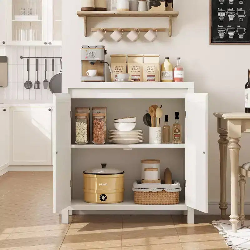 TROPOW Madia Buffet Mid-Century - Mobile Contenitore Retrò da 30" con Ante in Rattan e Ripiani Regolabili, Consolle d'Accento Boho Chic per Soggiorno