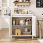 TROPOW Madia Buffet Mid-Century - Mobile Contenitore Retrò da 30" con Ante in Rattan e Ripiani Regolabili, Consolle d'Accento Boho Chic per Soggiorno
