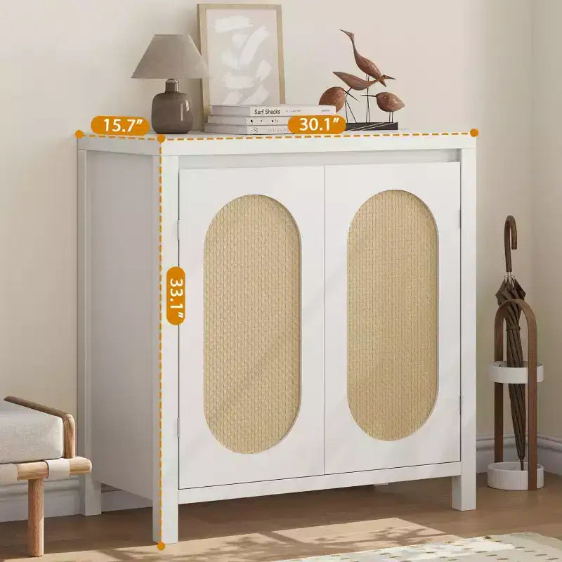 TROPOW Madia Buffet Mid-Century - Mobile Contenitore Retrò da 30" con Ante in Rattan e Ripiani Regolabili, Consolle d'Accento Boho Chic per Soggiorno