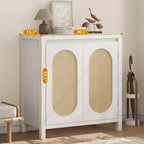 TROPOW Madia Buffet Mid-Century - Mobile Contenitore Retrò da 30" con Ante in Rattan e Ripiani Regolabili, Consolle d'Accento Boho Chic per Soggiorno