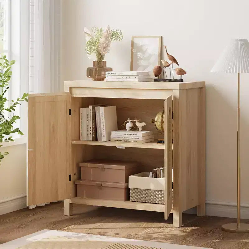 TROPOW Madia Buffet Mid-Century - Mobile Contenitore Retrò da 30" con Ante in Rattan e Ripiani Regolabili, Consolle d'Accento Boho Chic per Soggiorno