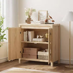 TROPOW Madia Buffet Mid-Century - Mobile Contenitore Retrò da 30" con Ante in Rattan e Ripiani Regolabili, Consolle d'Accento Boho Chic per Soggiorno