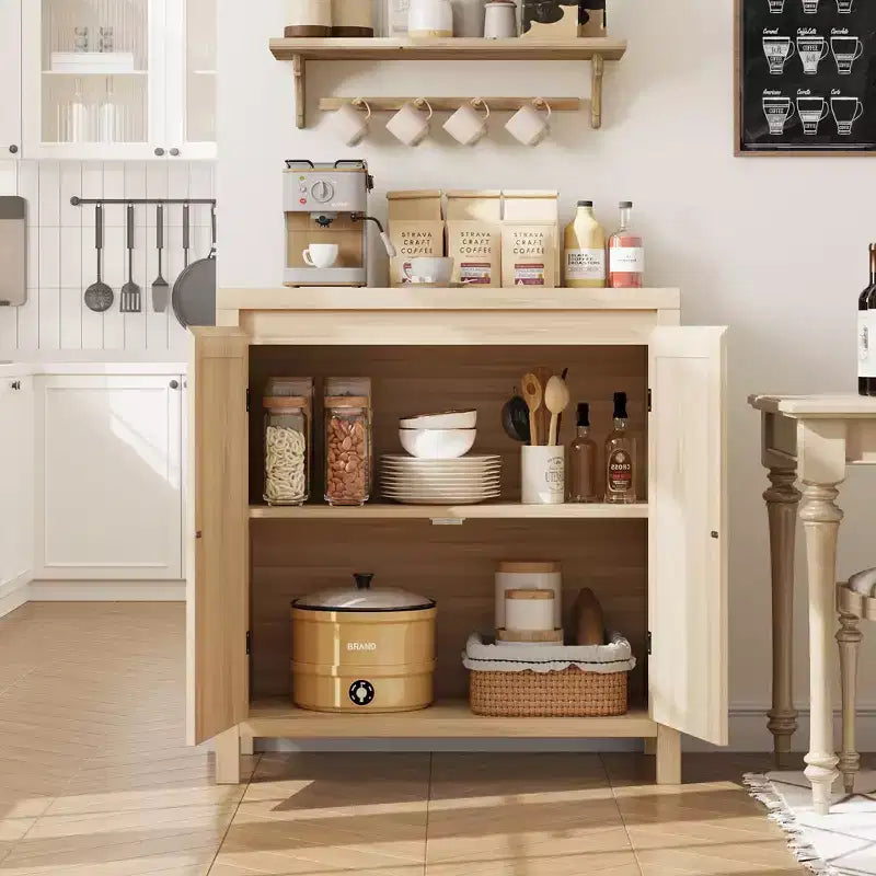 TROPOW Madia Buffet Mid-Century - Mobile Contenitore Retrò da 30" con Ante in Rattan e Ripiani Regolabili, Consolle d'Accento Boho Chic per Soggiorno