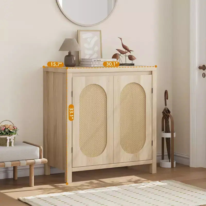 TROPOW Madia Buffet Mid-Century - Mobile Contenitore Retrò da 30" con Ante in Rattan e Ripiani Regolabili, Consolle d'Accento Boho Chic per Soggiorno