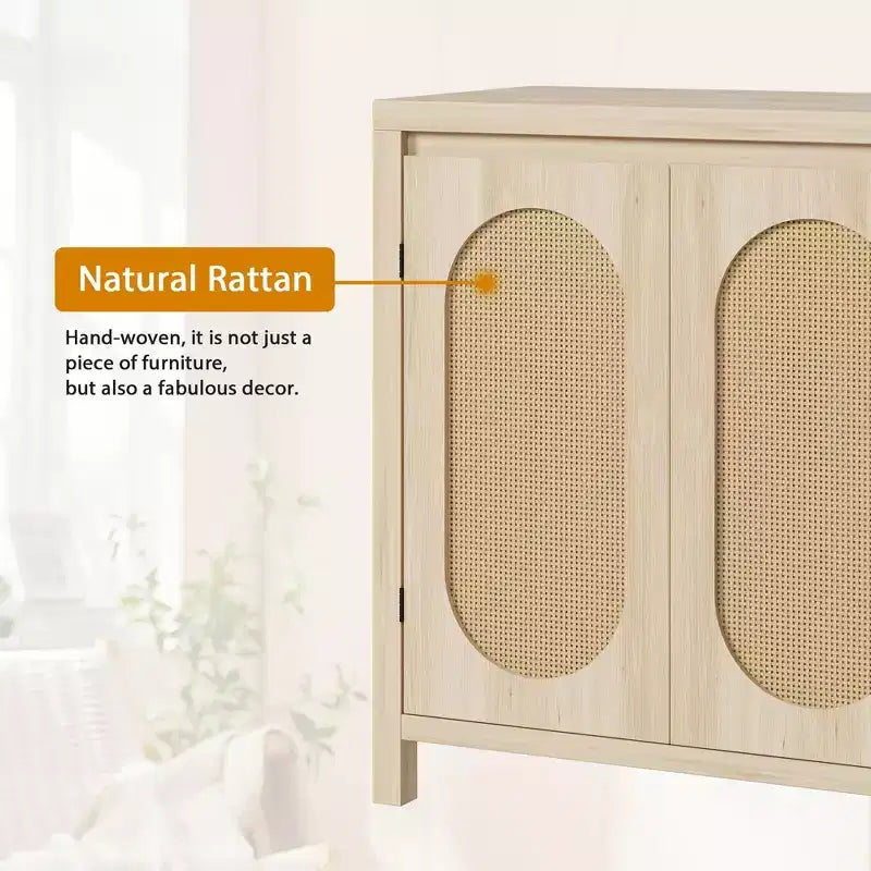 TROPOW Madia Buffet Mid-Century - Mobile Contenitore Retrò da 30" con Ante in Rattan e Ripiani Regolabili, Consolle d'Accento Boho Chic per Soggiorno