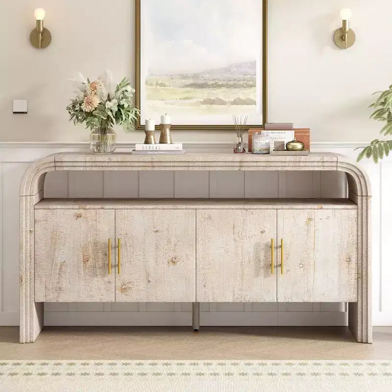 Okak 60 Madia Moderna, Mobile Contenitore in Legno Massello con 4 Ante e Ripiano Aperto per Sala da Pranzo Soggiorno Ingresso
