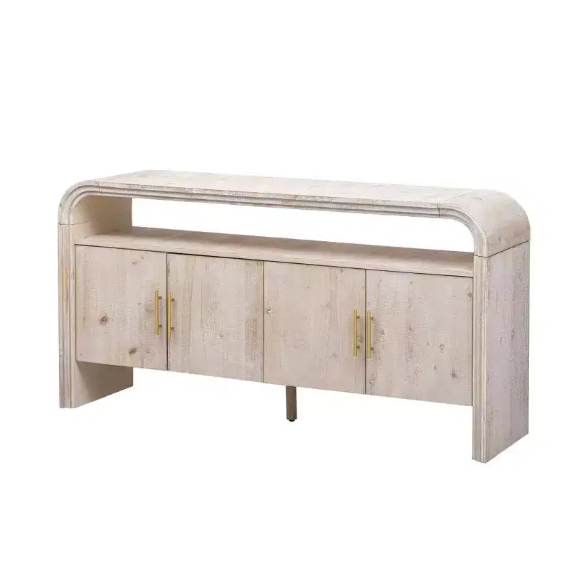 Okak 60 Madia Moderna, Mobile Contenitore in Legno Massello con 4 Ante e Ripiano Aperto per Sala da Pranzo Soggiorno Ingresso
