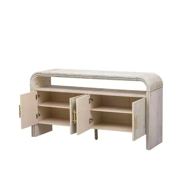 Okak 60 Madia Moderna, Mobile Contenitore in Legno Massello con 4 Ante e Ripiano Aperto per Sala da Pranzo Soggiorno Ingresso