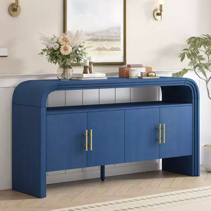 Okak 60 Madia Moderna, Mobile Contenitore in Legno Massello con 4 Ante e Ripiano Aperto per Sala da Pranzo Soggiorno Ingresso