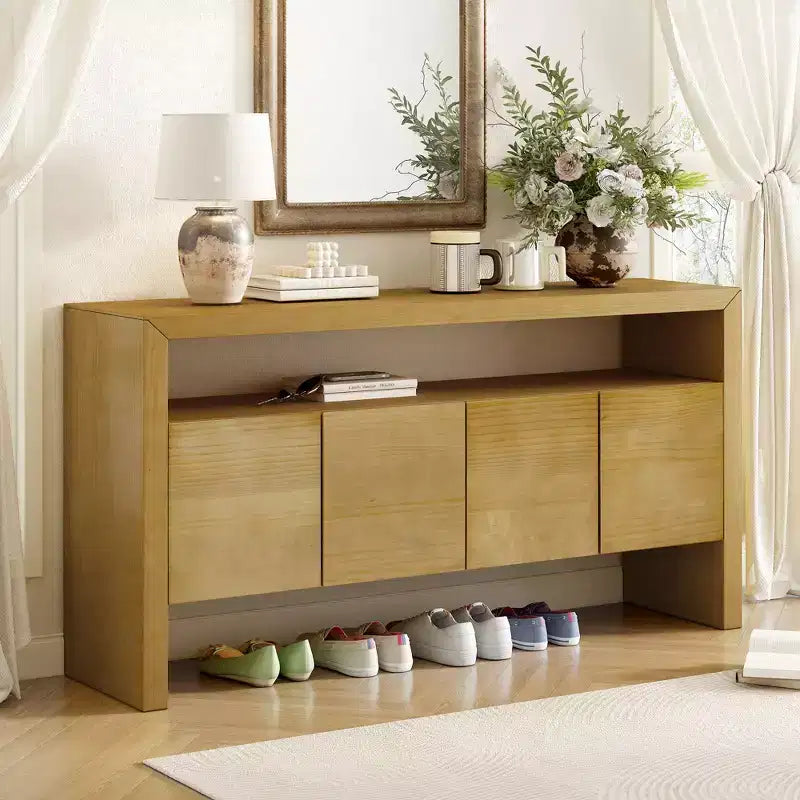Okak 60 Madia Moderna, Mobile Contenitore in Legno Massello con 4 Ante e Ripiano Aperto per Sala da Pranzo Soggiorno Ingresso