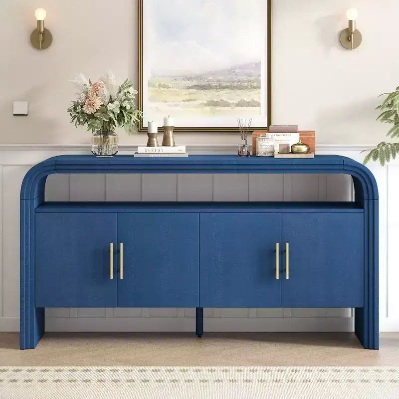Okak 60 Madia Moderna, Mobile Contenitore in Legno Massello con 4 Ante e Ripiano Aperto per Sala da Pranzo Soggiorno Ingresso