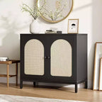 Rattan Sideboard Buffet Cabinet, Kitchen Storage Cabinet with Rattan Doors and Adjustable Shelves, for Living Dining Room Hallway