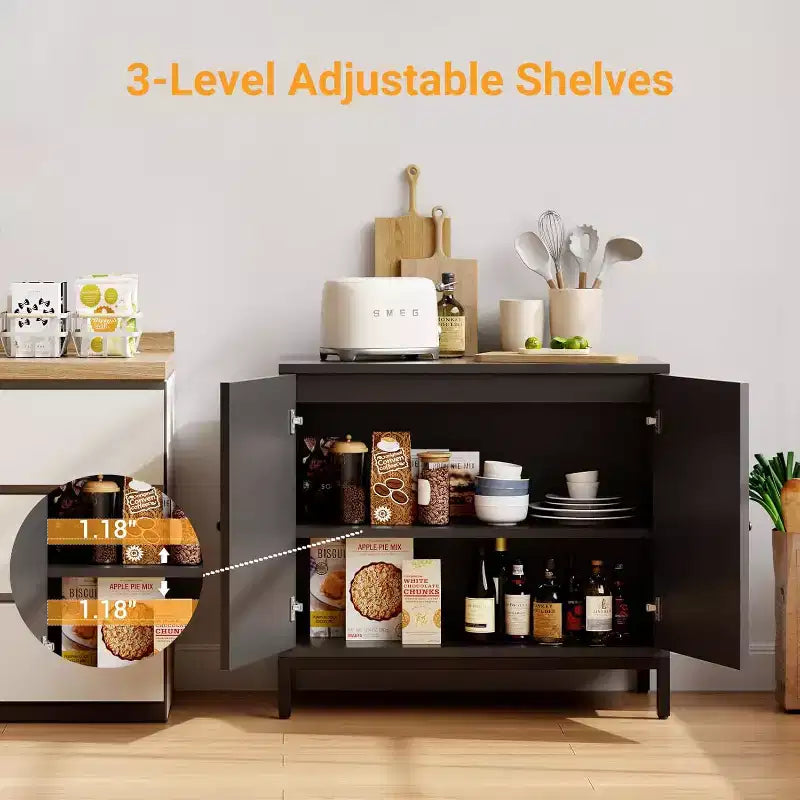 Madia buffet in rattan, mobile contenitore da cucina con ante in rattan e ripiani regolabili, per soggiorno, sala da pranzo, corridoio