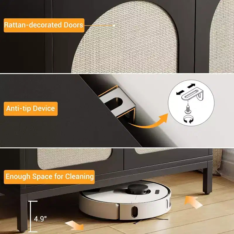 Madia buffet in rattan, mobile contenitore da cucina con ante in rattan e ripiani regolabili, per soggiorno, sala da pranzo, corridoio