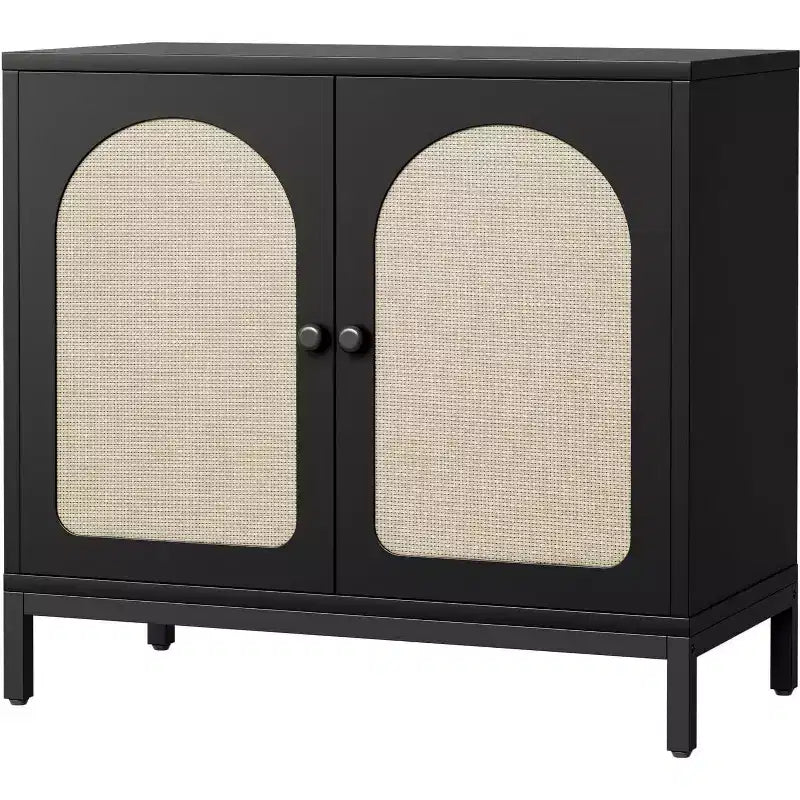 Madia buffet in rattan, mobile contenitore da cucina con ante in rattan e ripiani regolabili, per soggiorno, sala da pranzo, corridoio