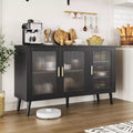 48 Kitchen Sideboard Cabinet with 3 Fluted Glass Doors Removable Shelves, Black Credenza Decorative for Living Room, Dining Room, Kitchen
