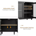 Credenza da Cucina da 48 pollici con 3 Ante in Vetro Scanalato, Ripiani Rimovibili, Mobile Contenitore Nero Decorativo per Soggiorno, Sala da Pranzo, Cucina