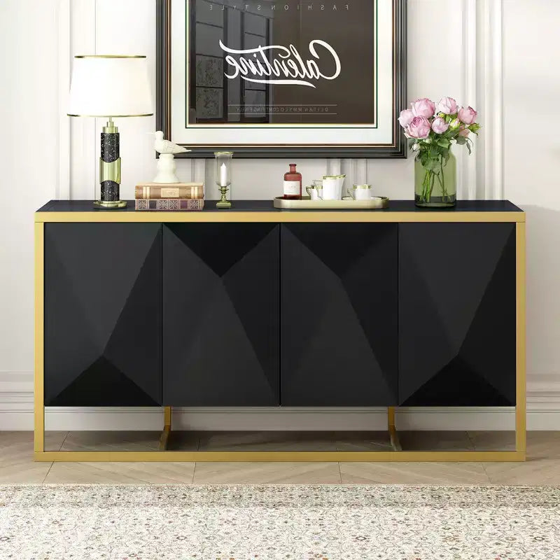 Okak Madia Moderna, Mobile Contenitore con Ante a Chiusura Ammortizzata e Gambe Metalliche Uniche, Tavolo Console per Cucina, Soggiorno, Studio
