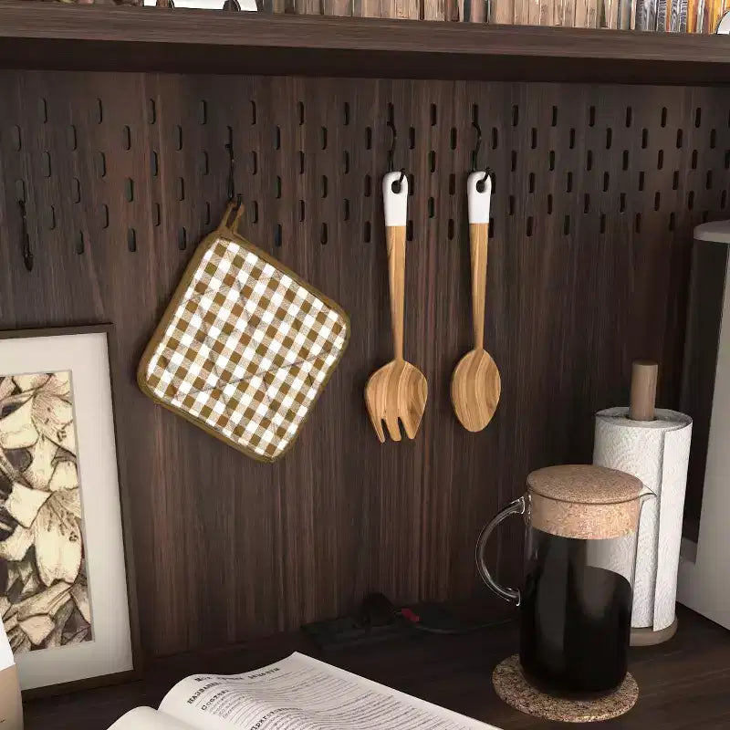 Meuble de cuisine en bois Okak 71H avec portes vitrées et support pour micro-ondes, buffet pour cuisine ou salle à manger