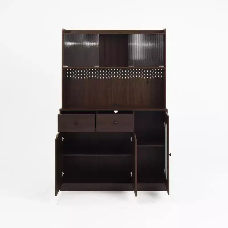Meuble de cuisine en bois Okak 71H avec portes vitrées et support pour micro-ondes, buffet pour cuisine ou salle à manger