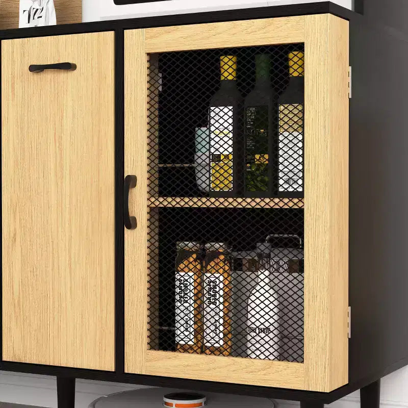 Meuble de cuisine en bois Okak 71H avec portes vitrées et support pour micro-ondes, buffet pour cuisine ou salle à manger