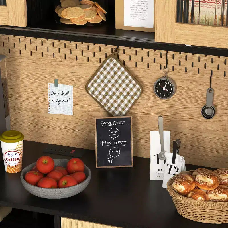 Meuble de cuisine en bois Okak 71H avec portes vitrées et support pour micro-ondes, buffet pour cuisine ou salle à manger