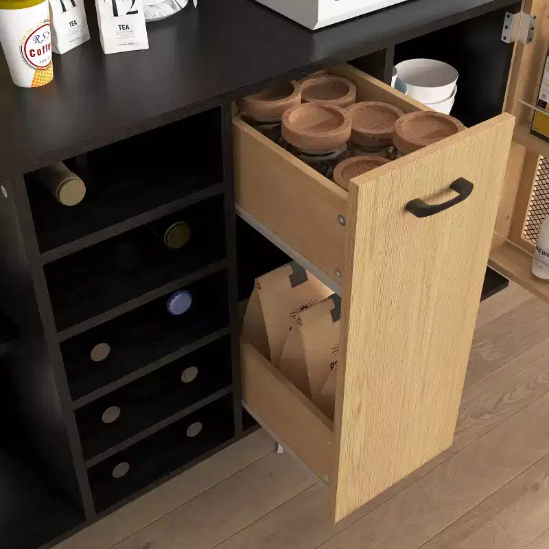 Meuble de cuisine en bois Okak 71H avec portes vitrées et support pour micro-ondes, buffet pour cuisine ou salle à manger