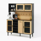 Meuble de cuisine en bois Okak 71H avec portes vitrées et support pour micro-ondes, buffet pour cuisine ou salle à manger