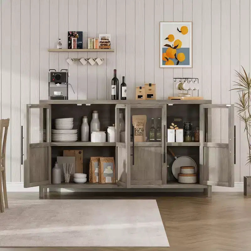 55.12 Grande Credenza a Buffet con Contenitore, Credenza a Buffet con Ante in Vetro